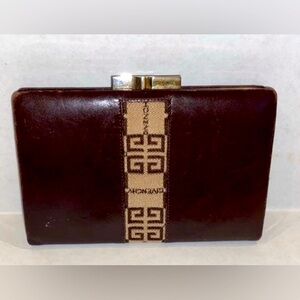 Authentic Givenchy compact kiss lock chocolate brown wallet